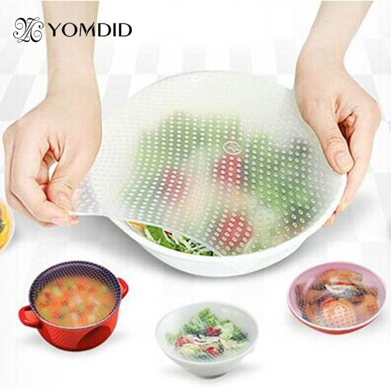 4Pcs/Lot Food Fresh Keeping Saran Wrap Multifunctional Reusable Silicone Food Wrap Seal Cover Lid Stretch Envoltura De Alimentos