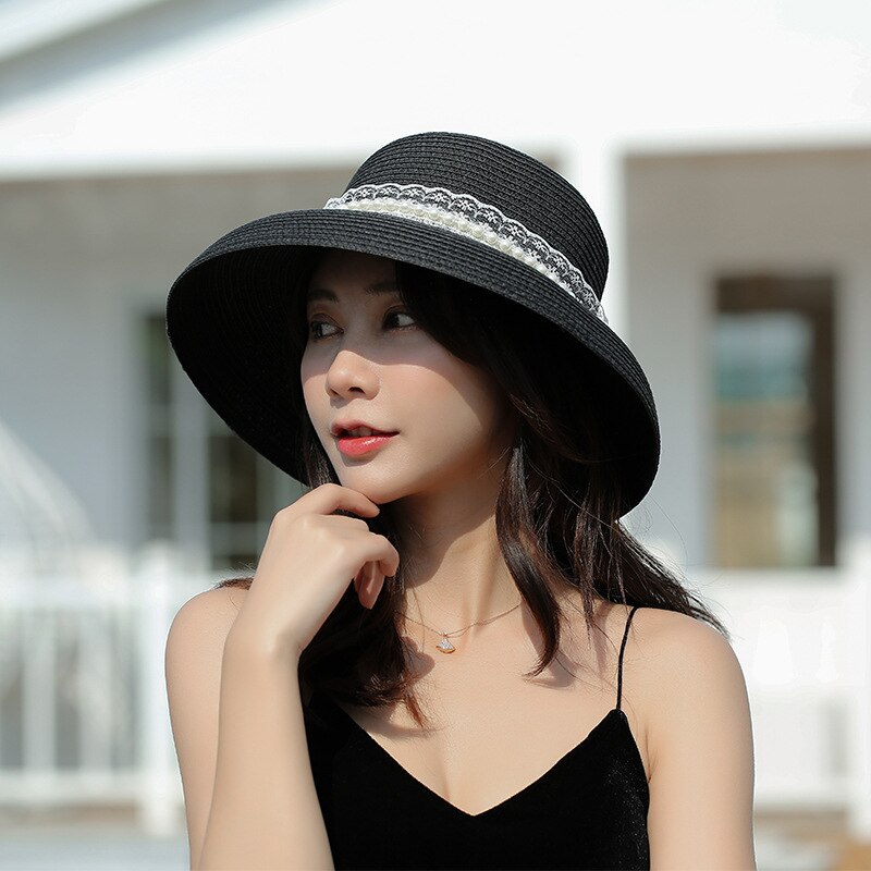 Modieuze strohoed strandhoed dames zomer strand zonnehoed buiten zonnehoed reizen grote dakrand zonnehoed