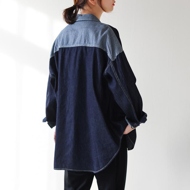 Camisa vaquera de retazos a rayas para mujer, blusa holgada de manga larga con botones que combina con todo, cárdigan informal para primavera y otoño