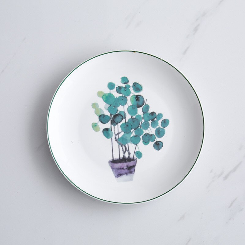 1 sztuk 8 cal zielone rośliny porcelanowe zastawy stołbyć winnym zastawa obiadowa zielone rośliny ceramiczne talerzyk deserowy zastawa stołowa ciasto płyta: 1pcs2
