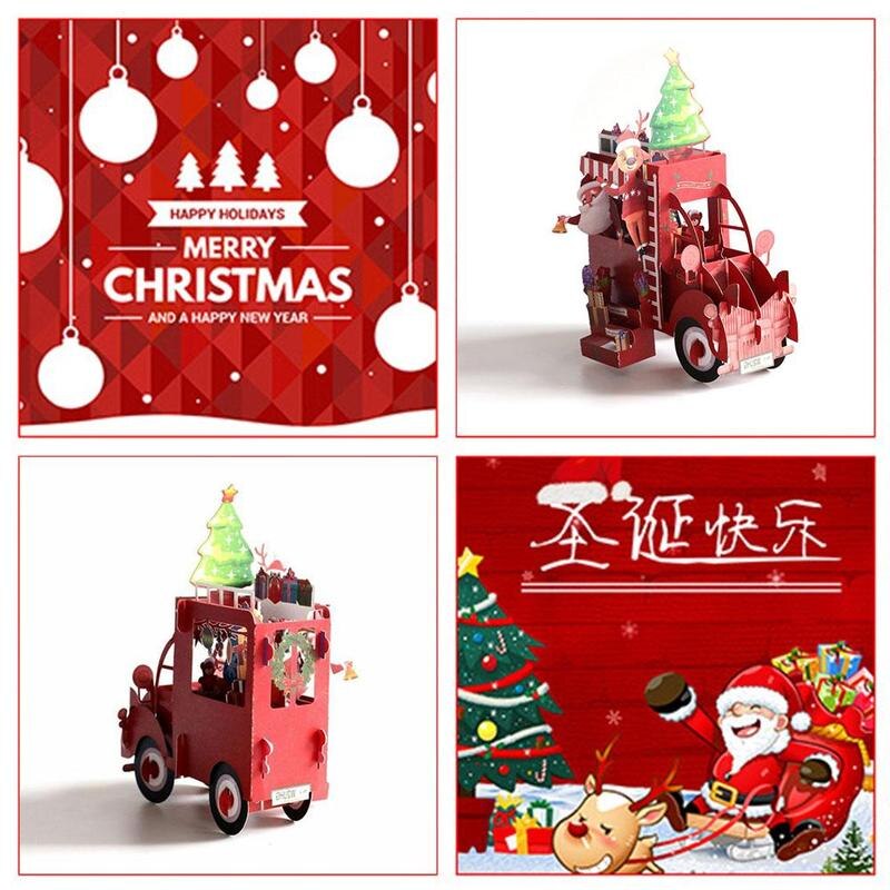 3D Up Cards Christmas Greeting Cards Kids For Year Xmas Party Christmas Decorations Festival Greeting Cards