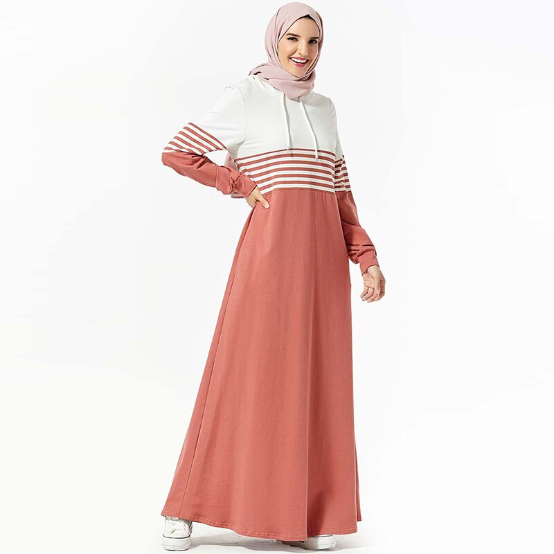 Robe musulmane moyen-orient arabe femmes sweat à capuche islamique turquie rayé poche Patchwork tenue décontractée Style dubaï