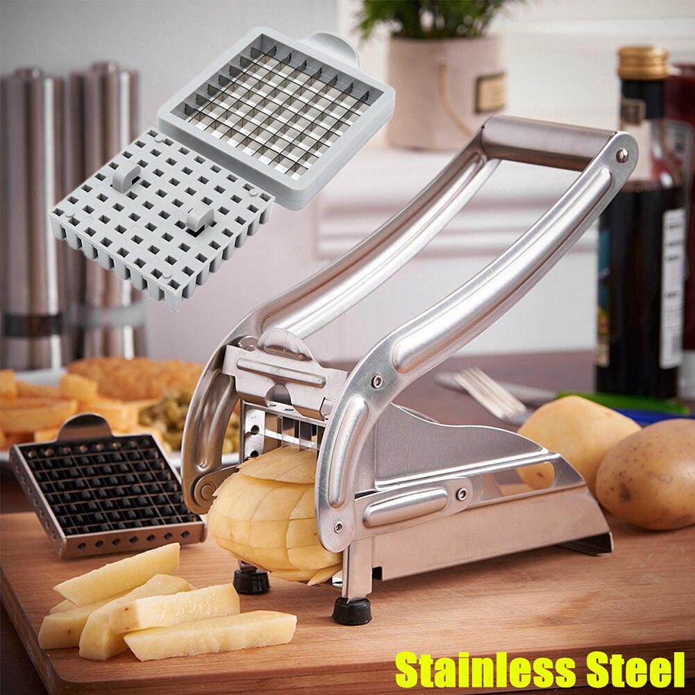 Cortador de patatas fritas de acero inoxidable, máquina para cortar patatas fritas con 2 cuchillas, utensilios de cocina