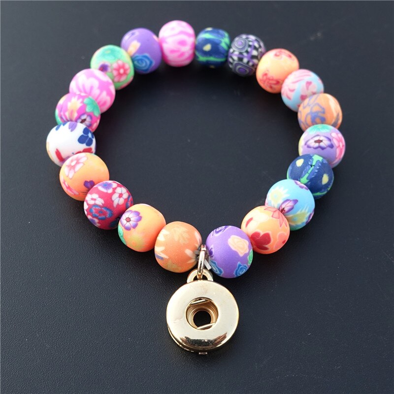 Fimo Klei Kralen 12Mm Drukknoop Armband Elastische Multicolor Handgemaakte Kinderen Meisjes Kids Sieraden: gold