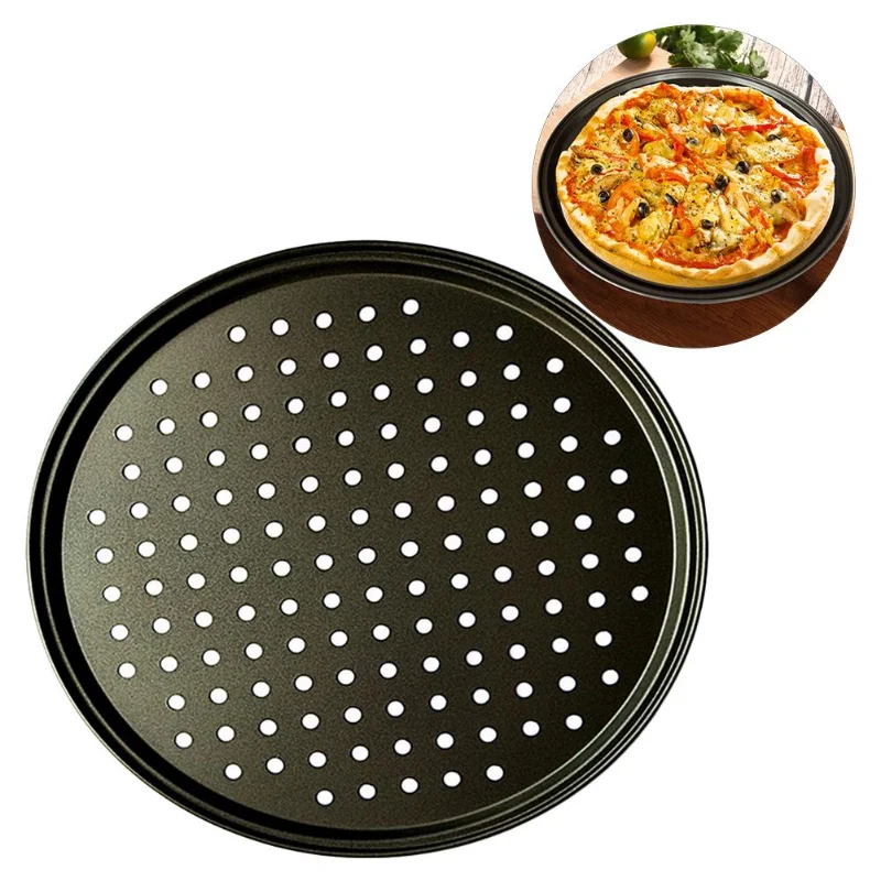 Koolstofstaal Non-Stick Pizza Bakvorm Gaasblad Plaat Bakvormen Bakgereedschap Pizzaplaat Ronde Diepe Schotel Pizza Pan