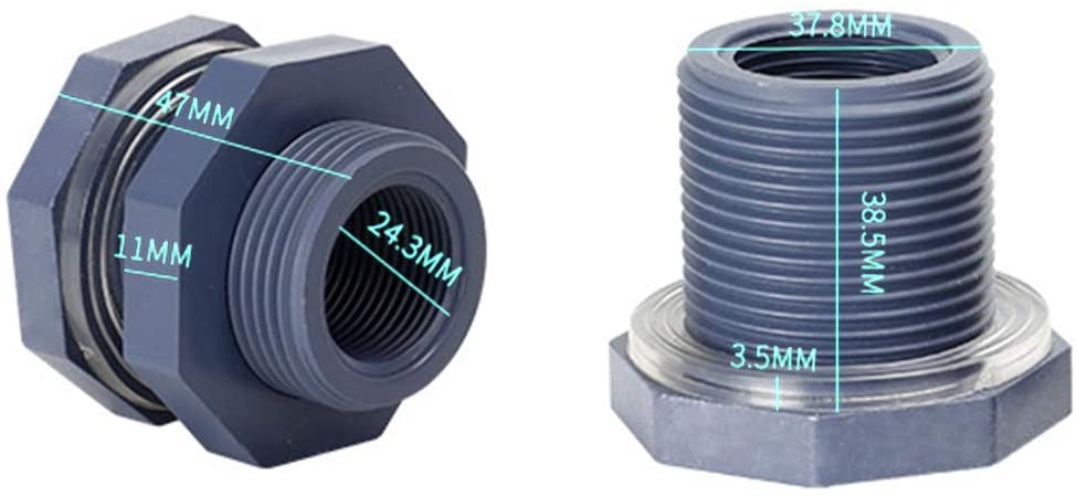2pcs PVC Water Tank Adapter Universal Garden Spigot for Aquariums 3/4 Inch Female Thread Rain Bulkhead Fitting Hose Home Soild