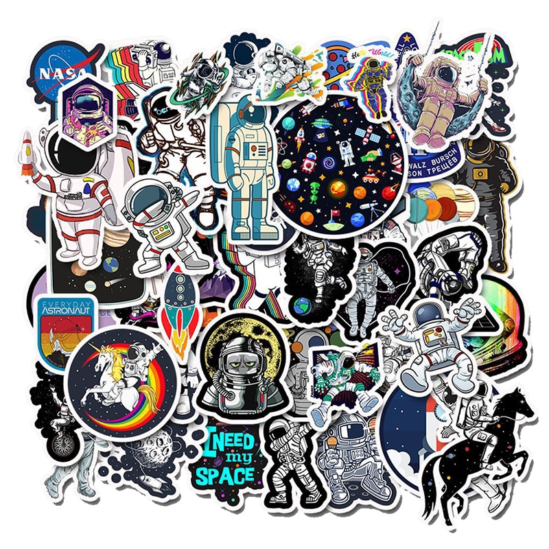 50PCS Galaxy Space Planetary Astronaut Stickers For Suitcase Guitar Computer Skateboard Motorcycle PVC Waterproof Laptop Sticker