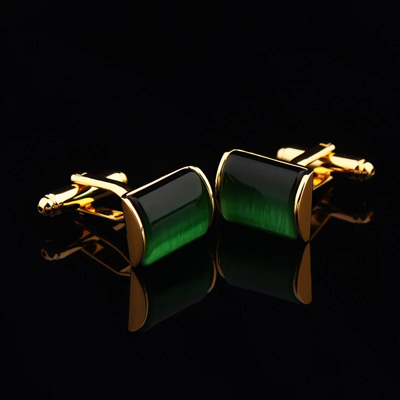 Bridegroom Wedding Party French Shirts Cuff Links Dark Green Shell Opal Cufflinks Golden Cufflink With Bag