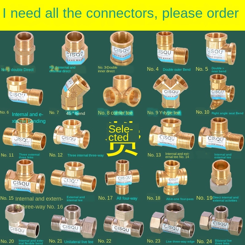 1/2 IN copper tee elbow inner and outer wire joint double inner wire direct outer tooth four-way gas solar water pipe fittings