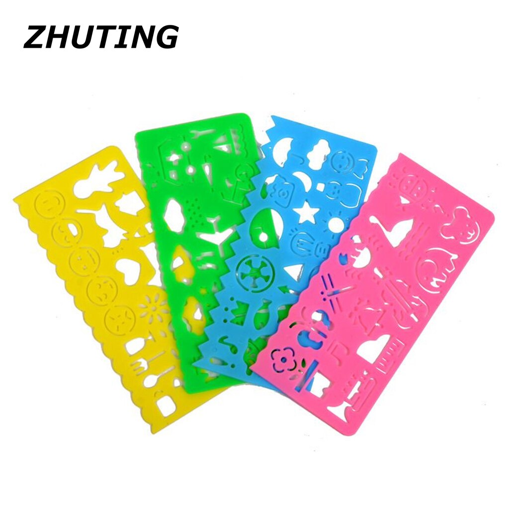 4pcs Stationery Ruler School Painting Supplies Drafting Tool Art Drawing Template Plastic DIY Graphic Template Stencil Drawing