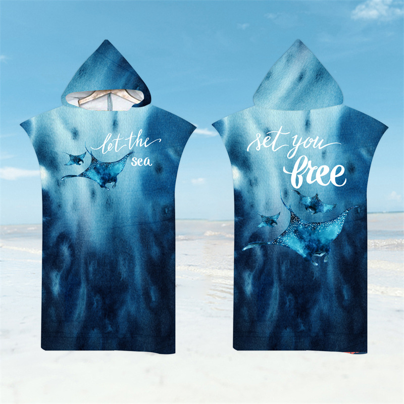 Albornoz de ballenas de cola, toalla de playa, tortuga marina, toallas de baño de secado rápido, capa ligera con capucha, natación, Surf, Poncho para hombres y mujeres adultas: Marfíl