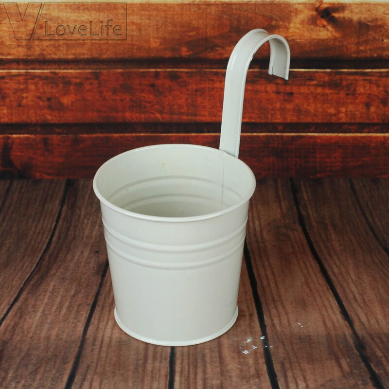 Macetas colgantes de pared para jardín y balcón, cubo de Metal, soporte para flores, 10 colores