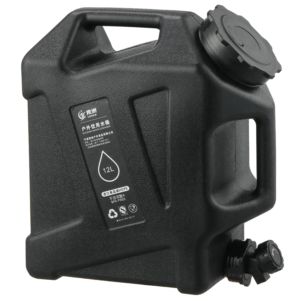 12L Camping Watercontainer Outdoor Wateremmer Draagbare Kamp Waterzak met Afneembare Kraan Picknick Drive Watertank: Black