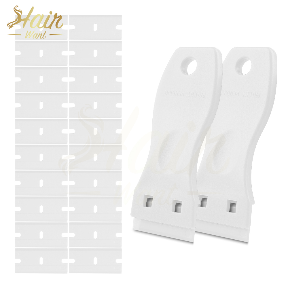Hair Want Plastic Razor Scraper With 10pcs Double Edged Plastic Blades Hair Extension Tape Scraper Adhesive Tape in Remover: Yellow