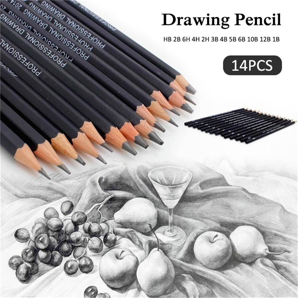 14pcs School Art Writing Supply Sketch and Drawing Pencil lapis Set HB 2B 6H 4H 2H 3B 4B 5B 6B 10B 12B 1B