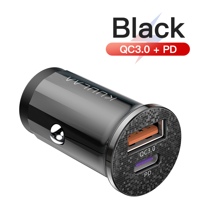 Kuulaa 48w qc  pd 3,0 car charger for iphone, samsung, xiaomi mobile phones, fast charging usb charger, fast charging car phone charger: Qc pd black