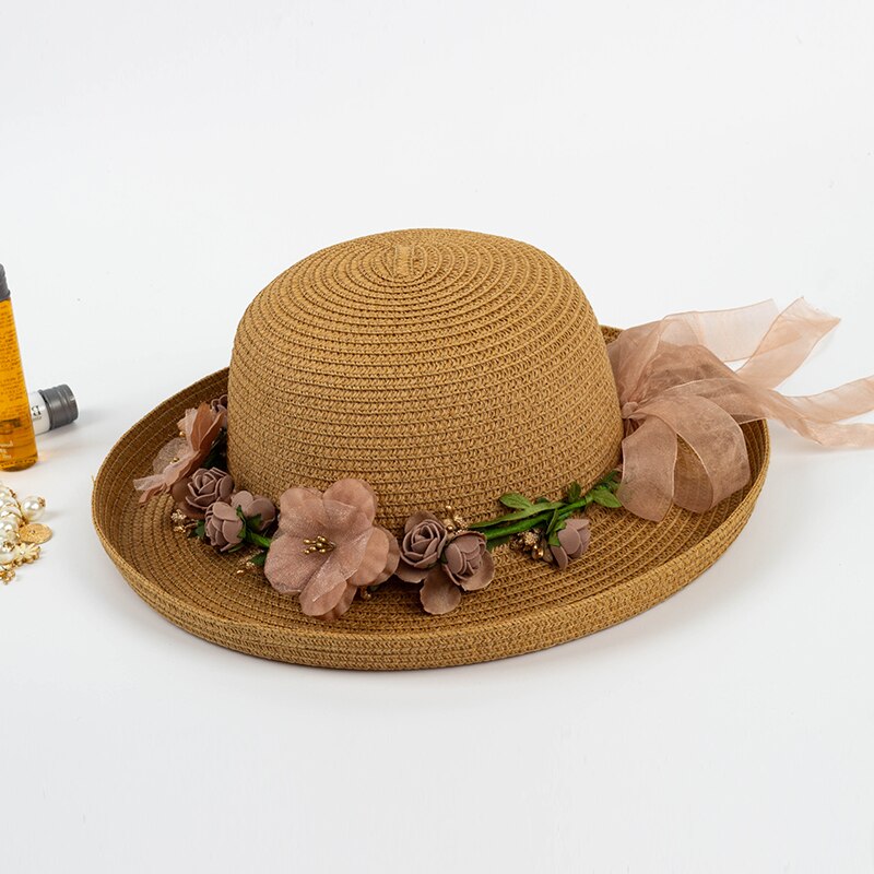 HSS Novo Guirlanda de flores Chapéus De Palha Senhora praia verão Chapéu chapéu de Sol Das Mulheres 2018 Moda Viagem Arco Chapéus