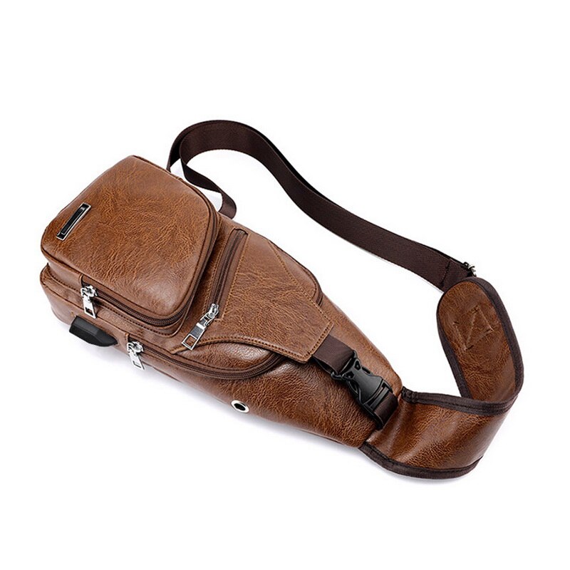 Men's Crossbody Chest Bags Waist Bags Men's USB Charging Headphone Plug Leather Shoulder Bag Diagonal Package Man Bags