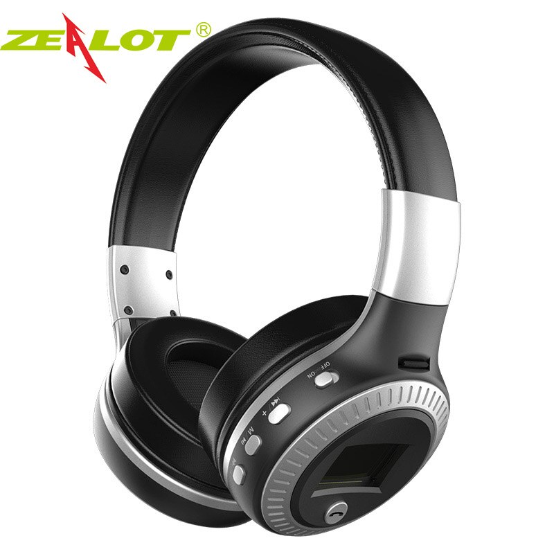 ZEALOT B19 Wireless Headphones with fm Radio Bluetooth Headset Stereo Earphone with Microphone for Computer Phone,Support TF,Aux: Black Sliver