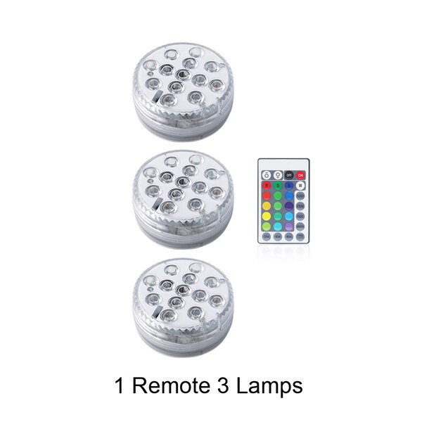 Nedsænket led lys vandtæt undervandslampe fjernbetjening 5v batteri strøm dekorations natlamper til akvarie pool fisketank vase: 1 fjernbetjening 3 lamper / 70 x 28mm