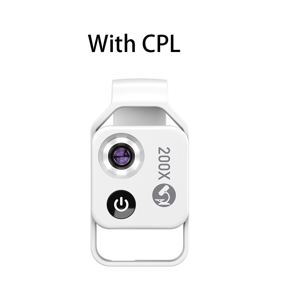Apexel 200x forstørrelse mikroskop linse til telefon kamera linse telefon mobil makro linse til iphone 12 til huawei smartpho: Hvid med cpl