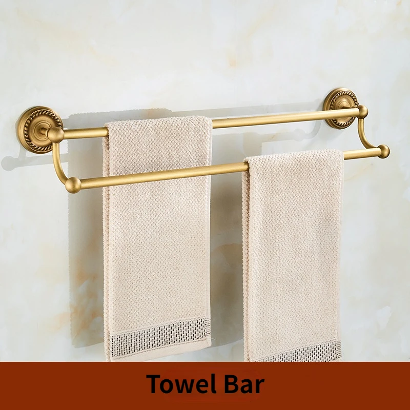 Brass Bathroom Accessories Antique Bath Towel Set Towel Ring Carved Toilet Paper Holder Towel Bar Bathroom Hardware Set