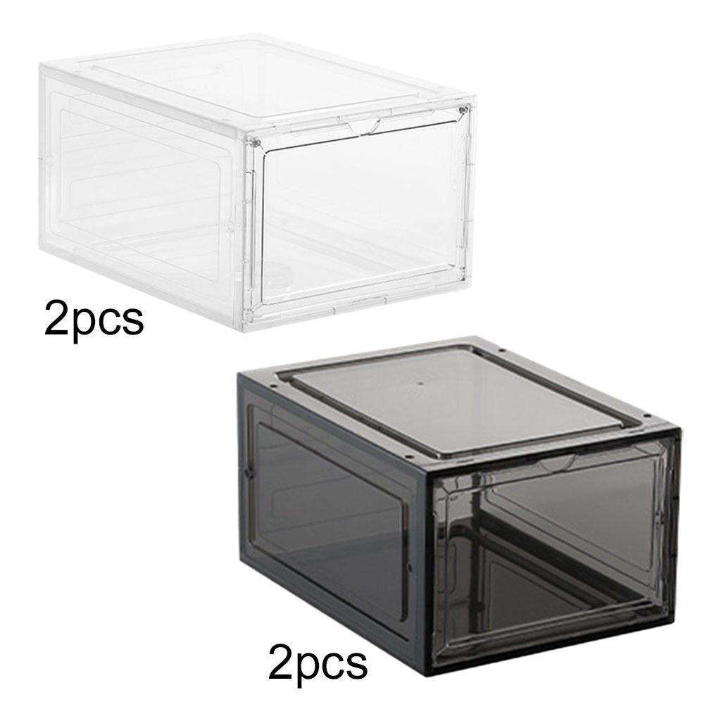2pcs Shoe Box Shoe Storage Stackable Organizer Magnetic Closure Sneaker High-top Shoes Clear Panel for Closet Dorm Case