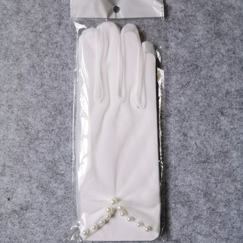 Białe tiulowe rękawiczki ślubne Bidal dla panny młodej suknia na bal maturalny z rękawiczkami damskie perły zroszony zwykły rękawiczki Guantes Transparentes