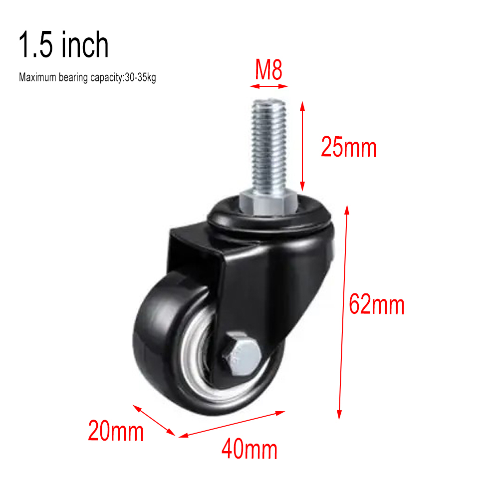 Ruedas de goma resistentes Rodillos de ruedas para muebles Ruedas giratorias 360 ° Rueda giratoria industrial con freno 1,5/2 pulgadas: Naranja