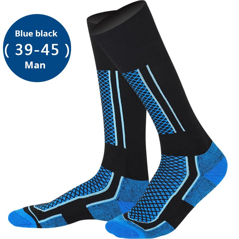 1pair Mounchain Women/Man/Kids Winter Ski Snow Towel Socks Thermal Long Cycling Camping Hiking Walking Free Size Sports Socks: Male black blue