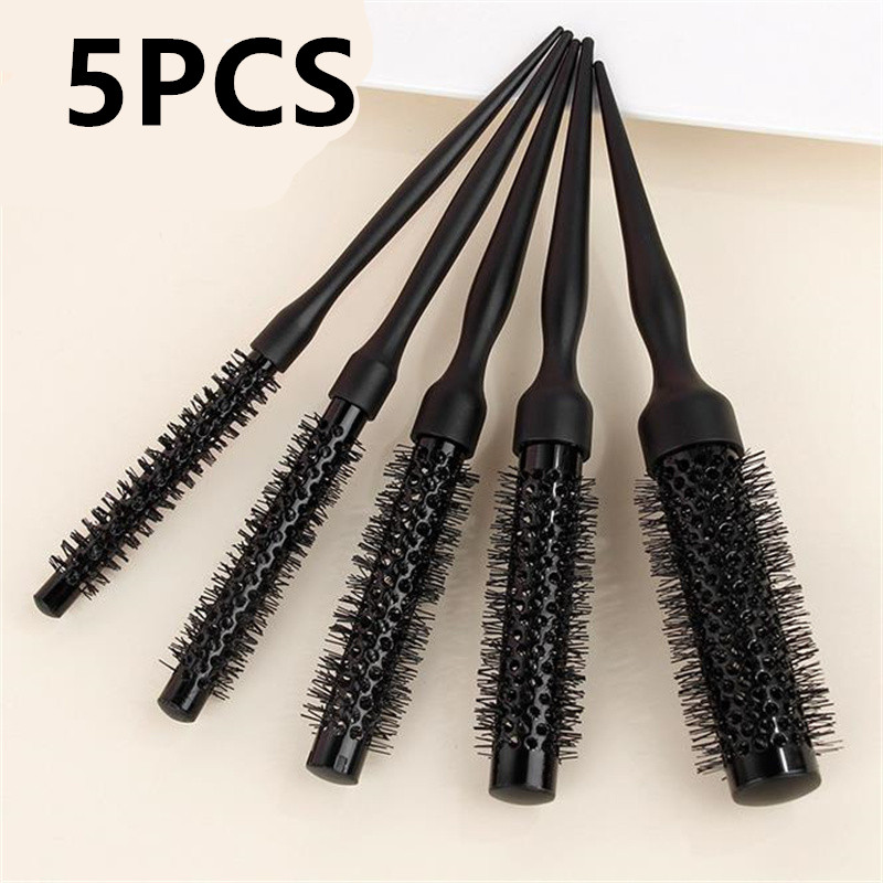 Peine para el cabello de barril redondo negro, cepillo para el cabello, peine de nailon, cilindro, peine para pelo rizado, herramienta de salón de tubo de aluminio, 1 ud.: Negro