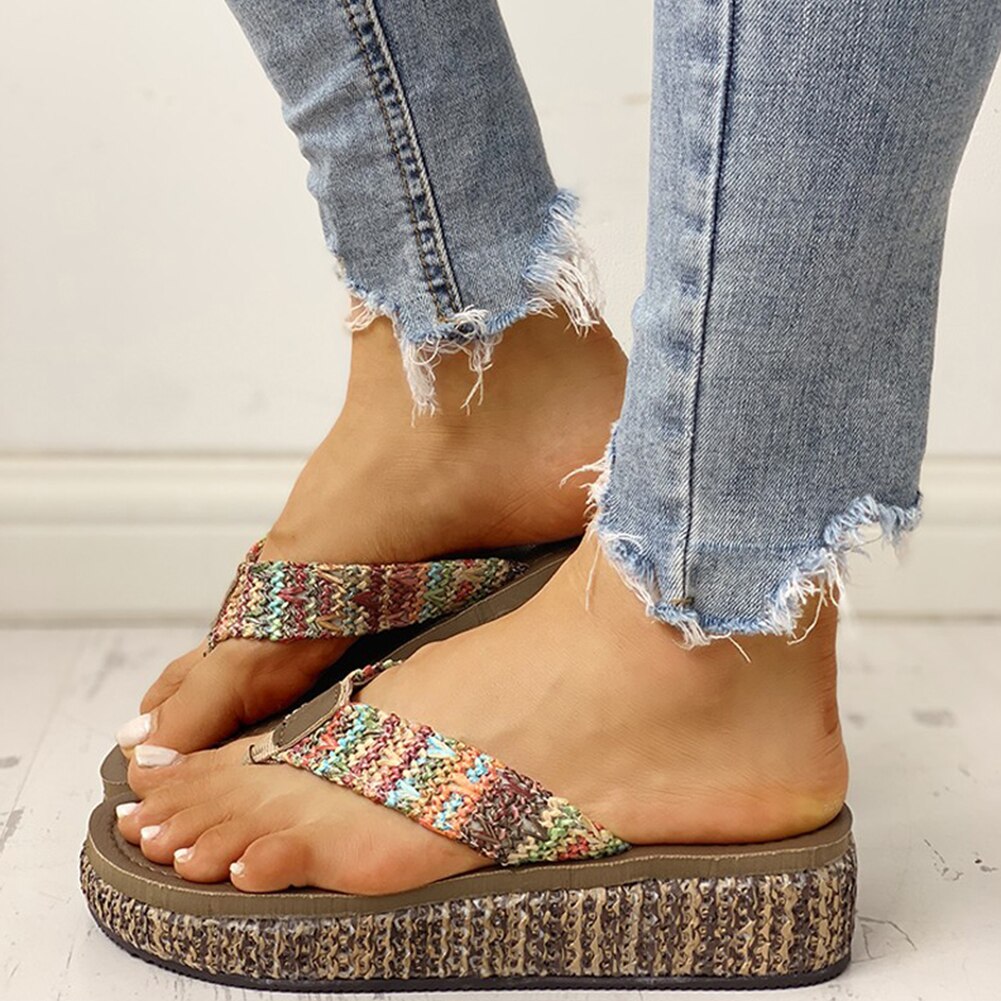 Bonjomarisa ins beach flip flops bekväma casual platt plattform tofflor kvinnor sommar låga kilar skor kvinna