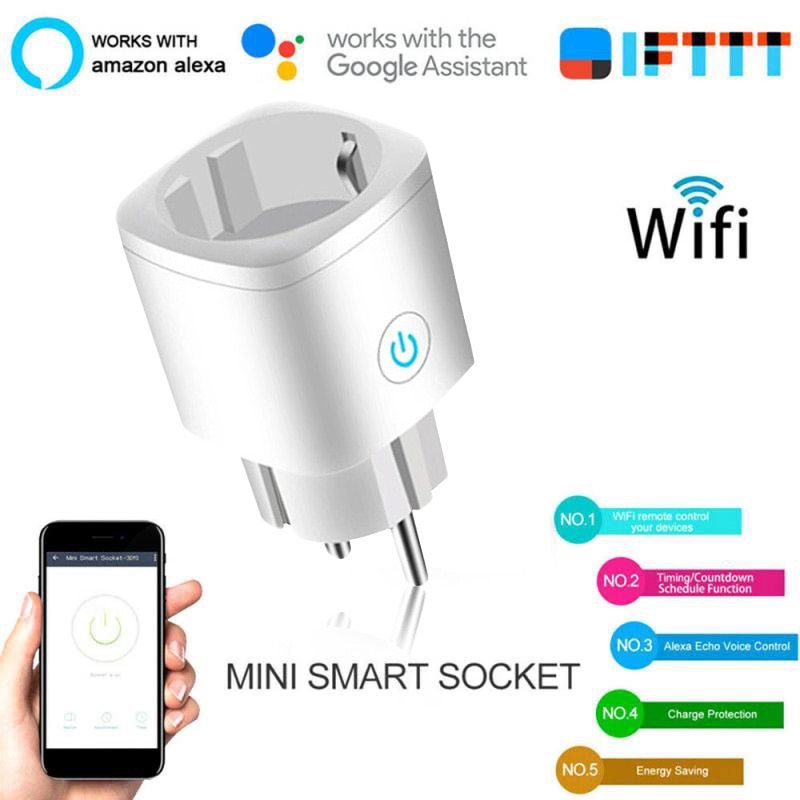 WiFi Smart Wireless Plug EU Adaptor Remote Control Power Energy Monitor Outlet Socket Alexa Google Home Tuya Home Accessories