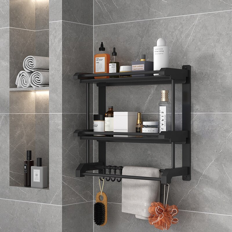 Organizador de baño sin taladro, estante de almacenamiento de ducha, negro, estante colgante de pared, soporte de toalla de inodoro, accesorios de baño
