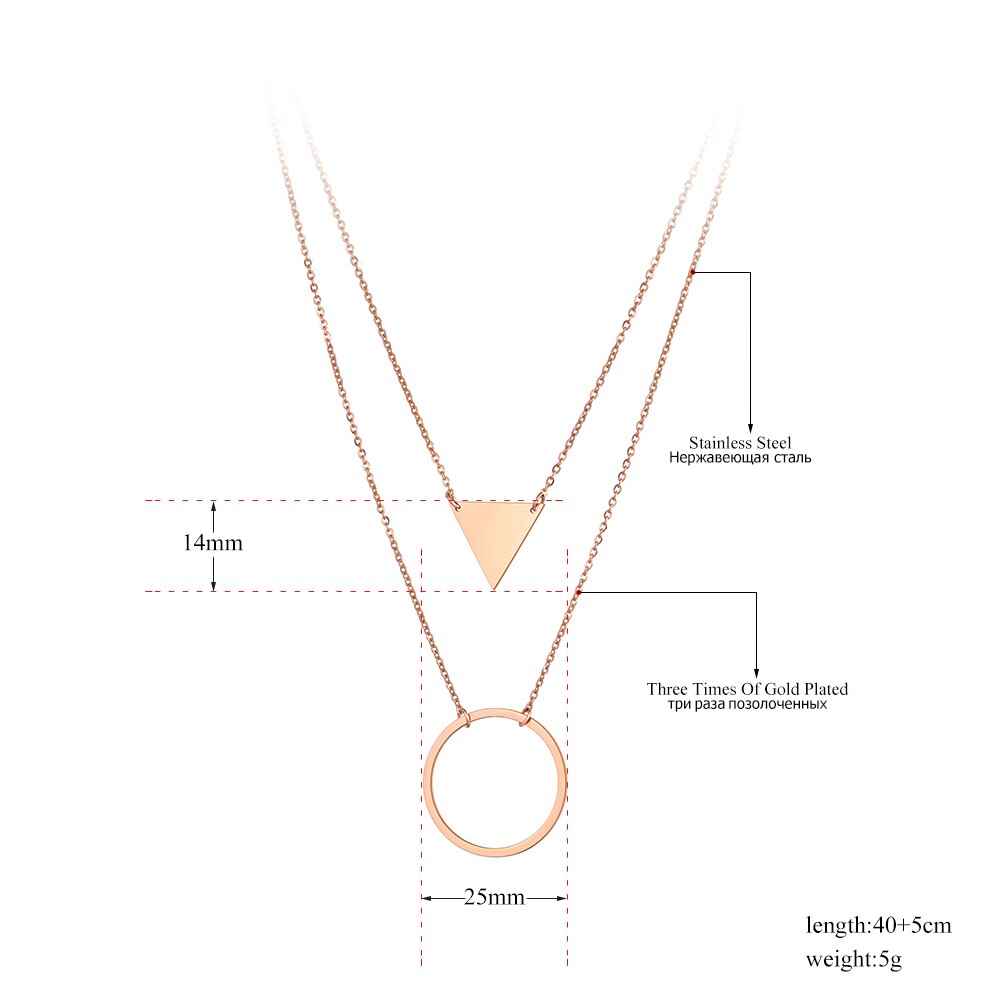 Lokaer Böhmen Doppel Schicht Geometrie Dreieck & Kreis Charme Anhänger Halsketten Für Frauen Edelstahl Halsreif Halskette N20164