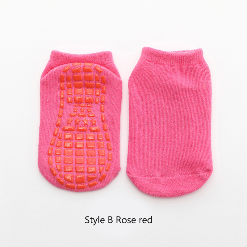 Kids Anti-Slip Sock Boy Girl Trampoline Sock Blue Black Cotton Short Socks Breathable Elasticity Sport Child Outside Foot Wear: Style B Rose red / 5-10T