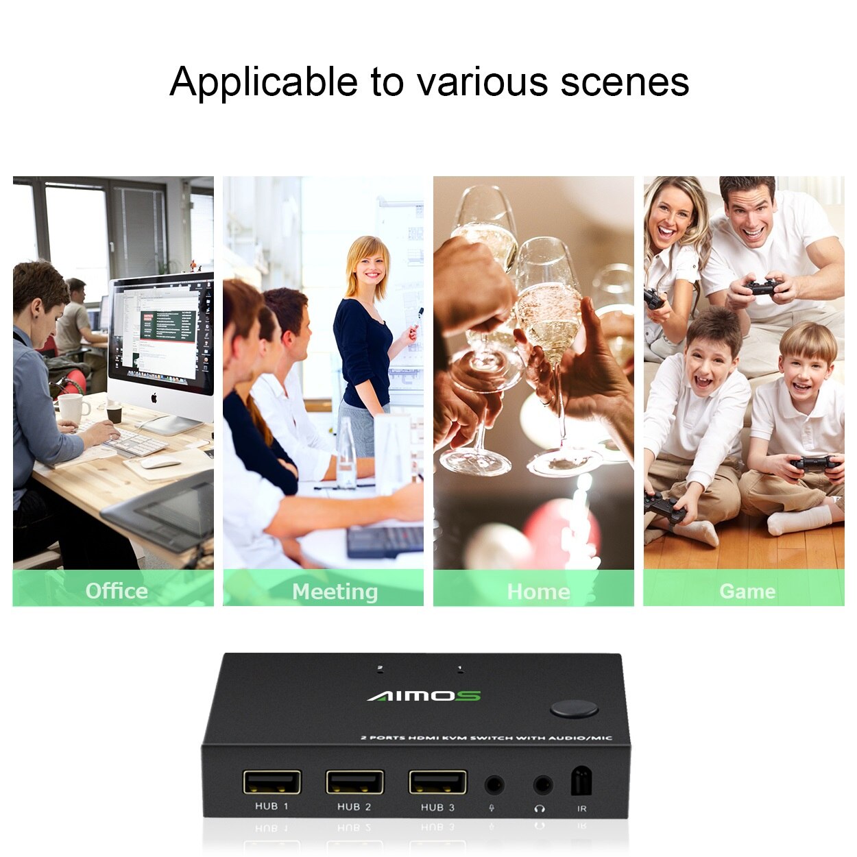 HDMI kvm Switch AM-KVM201-CM 2-in-1 HDMI/USB KVM Switch Support HD 2K*4K 2 Hosts Share 1 Monitor/Keyboard&amp; Mouse Set