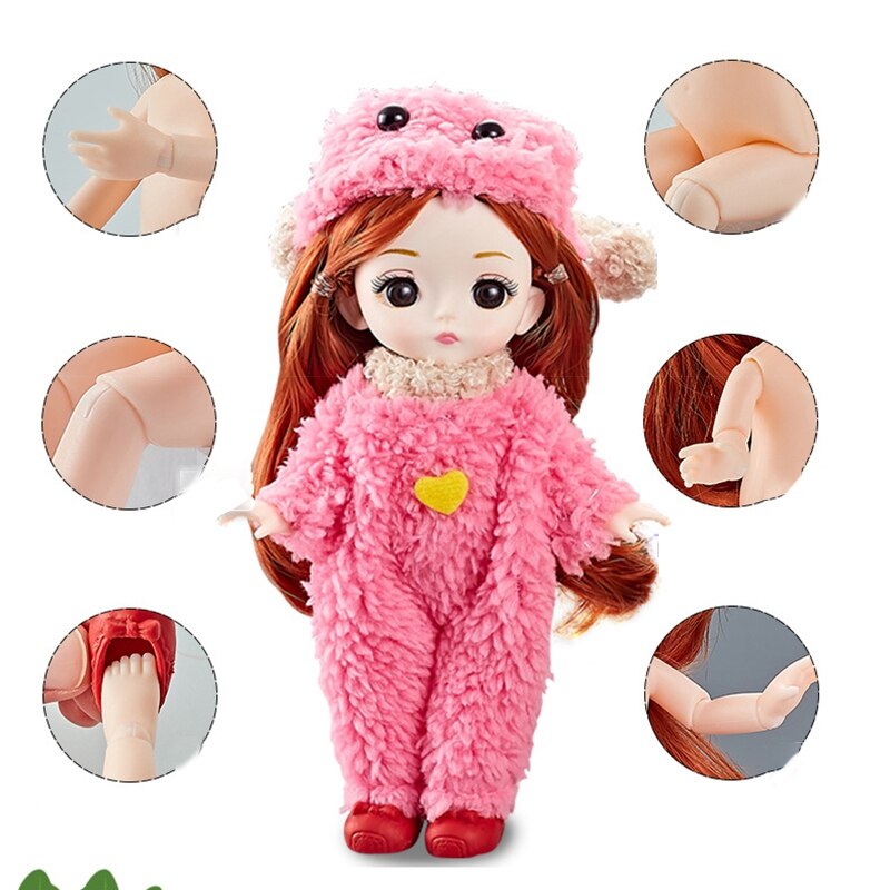 16cm Mini Zodiac Dress Up Doll 13 Moveable Jointed Animal Dolls Long Hair Make Up Body Dolls with Dress Toy for Girls