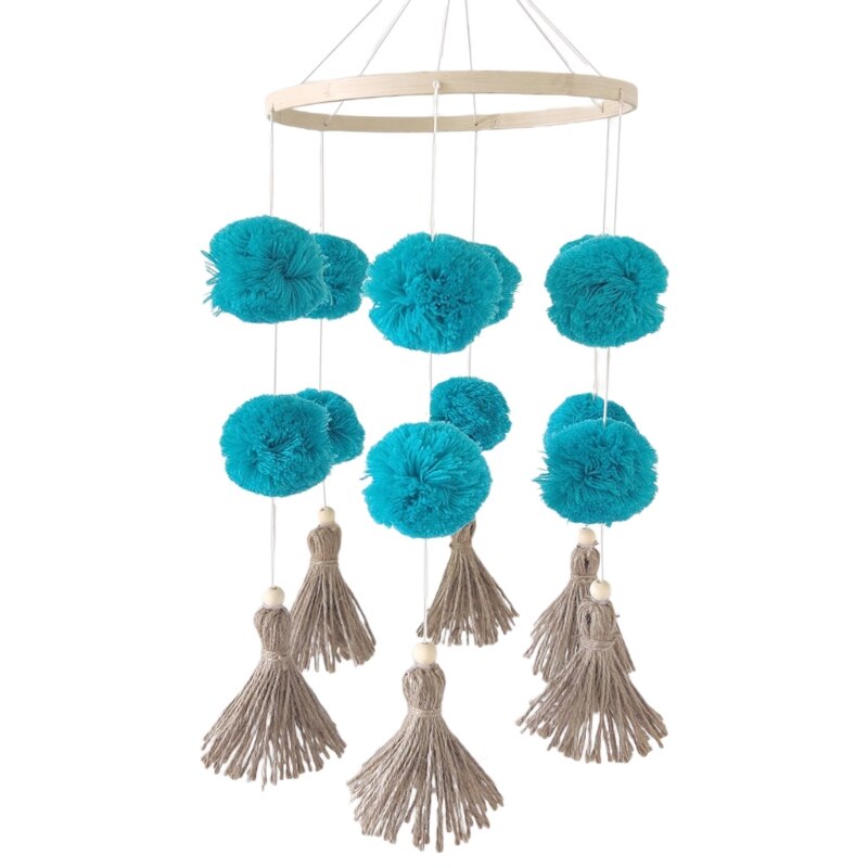 Carillon à vent en bois pour bébé, Mobile, pompon coloré en peluche, boule suspendue: Lake Blue