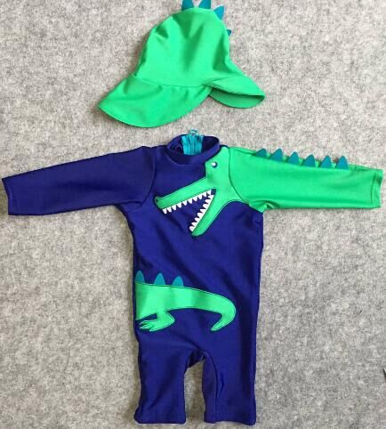 Baby børn dreng dinosaur sommer strand badetøj badedragt svømning kostume kufferter + hætte sæt: 6-12m