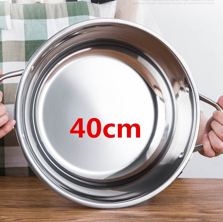 28-30cm rustfrit stål 1.5mm 2 gitter tykt dobbelt øre suppe komfur gryde dobbelt opdelt køkkengrej tallerken tallerken induktion komfur: Et gitter 40cm