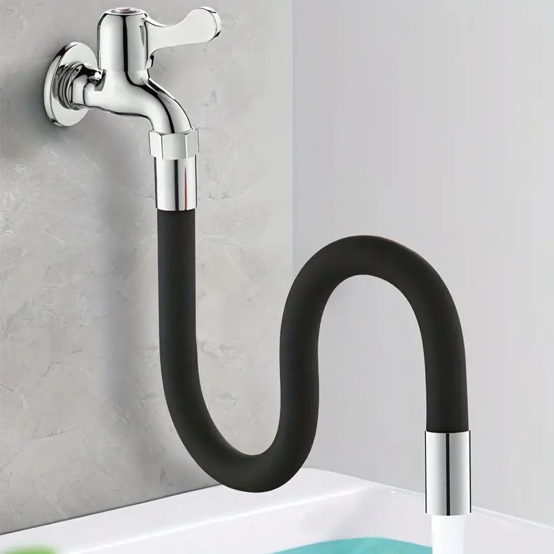 Flexibele kraanverlenger met 360° ° Rotatie, universele waterkraan rubberen verlengbuis, anti-spatontwerp voor gemakkelijke watervloer: Black