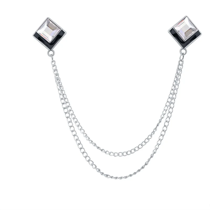 Koreaanse Geometrische Crystal Broche Kwastje Ketting Revers Pin Mannen Shirt Kraag Sieraden Wedding Party Broches Accessoires: Black Zinc Plated