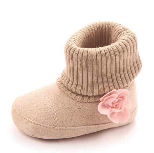 6 farver varme babystøvler blomstret baby pigesko spædbørn småbørn børn mokkasiner bomuld varme strikkesko: Khaki / 3