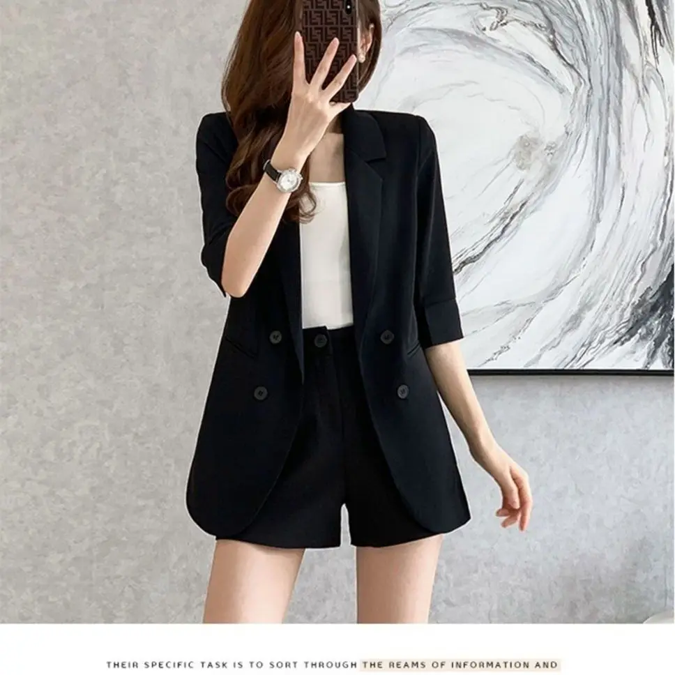 Casual Mid-Length Single-Layer Suit Jacket 7/8 Sleeve Black White Lightweight Summer Of The Season Fashionable Women's