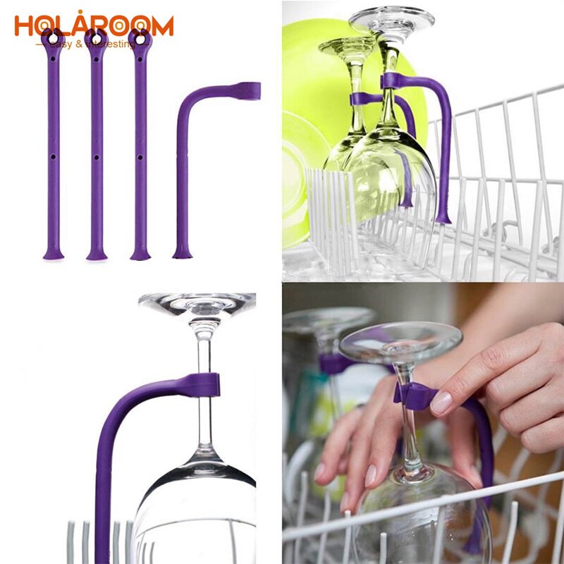 Holaroom 4 stuks glazen beschermer flexibele vaatwasser bekerhouder siliconen glasbeugel wijnglas hangend keukengereedschap