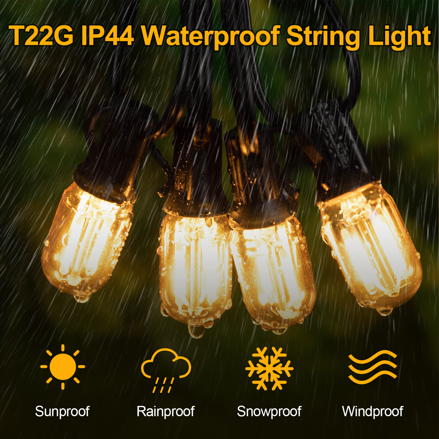 Amber T22 1W String Lights Led 220V 110V Garland Street Light Bulb E12 Waterproof Connectable Outdoor Garden Wedding Decoration