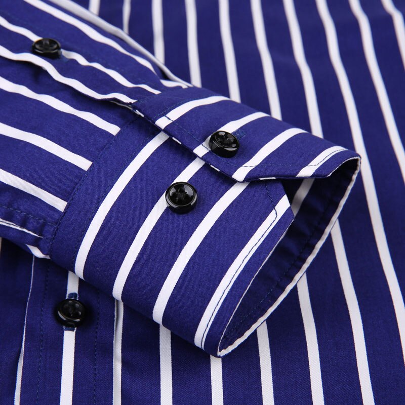 Lange Mouw 100% Katoen Hoogwaardige Mannen Gestreepte Jurk Shirt Button-Down Standaard-Fit Rood Blauw Zachte stof Mannelijke Smart Casual Shirt