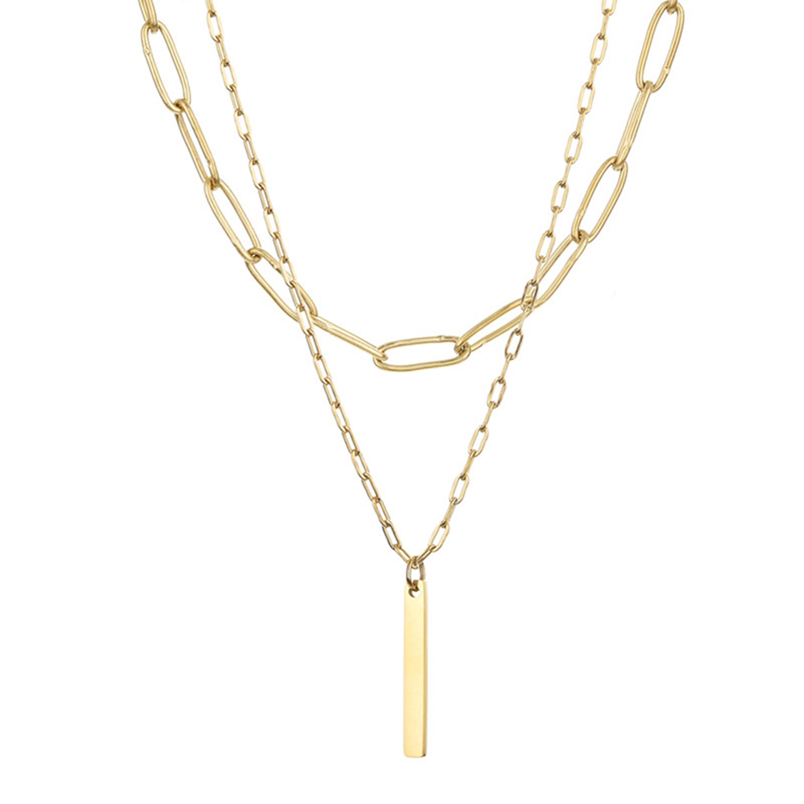 Punk Stijl Rvs Ketting Goud Kleur Papier Clip Hart Multilayer Vrouwen Party Club Kettingen Choker Ketting Sieraden, 1Pc: 11