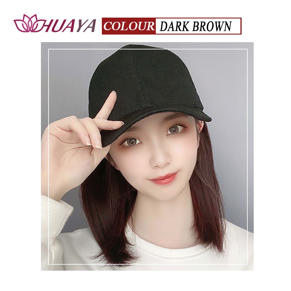 HUAYA Short Straight Hat wig Synthetic Baseball Cap Hair Wig Natural Black Wigs Connect Synthetic Hat Wig Adjustable For Girl: YSDF-2-33